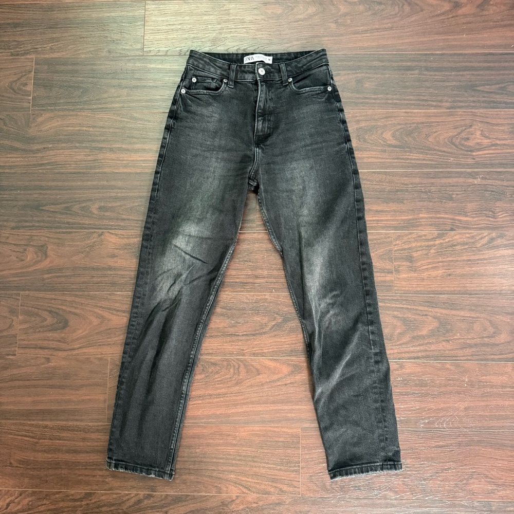 Zara Charcoal Denim Mom Jeans